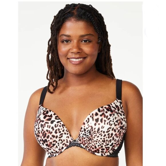 Women's Plus Underwire Leopard’s Print Plunge Bra 2-Pack Size 46DD - Picture 4 of 5